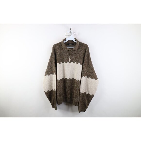 Vintage Other - Vtg 90s Streetwear Mens Large Alpaca Wool Blend Knit Collared Sweater Earth Tone